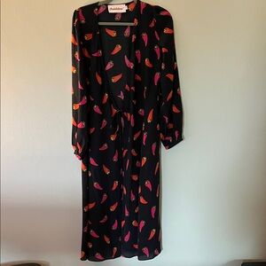 Women's Black Kimono with Colorful Chili Peppers